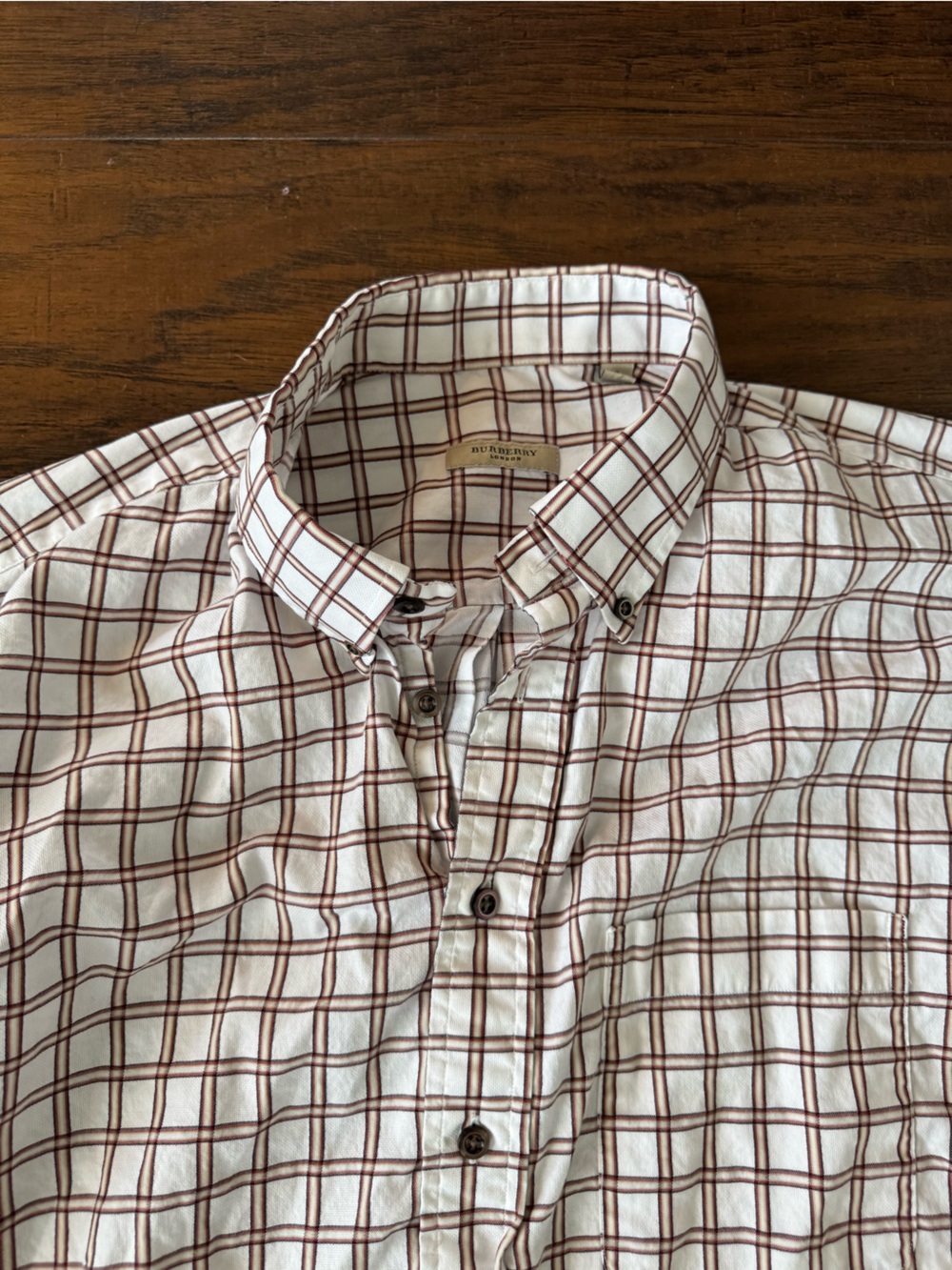 Burberry London Button Down Shirt white brown Geometric Grid Cotton Men XL